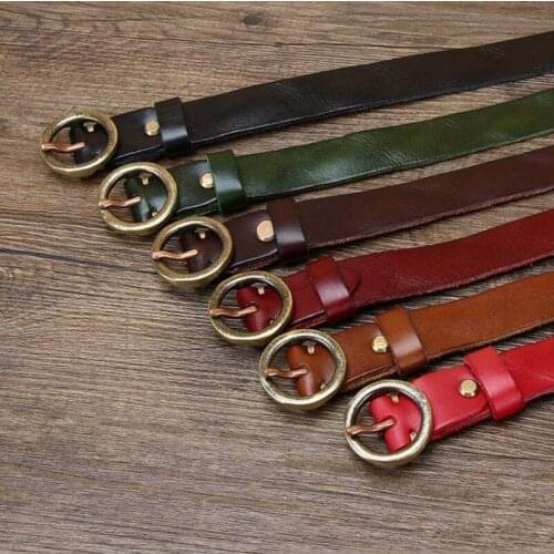 Personalized Fashion Style Retro Belt Womens Jeans All-Match Leather Trend Cowhide Pure Copper Buckle Belt