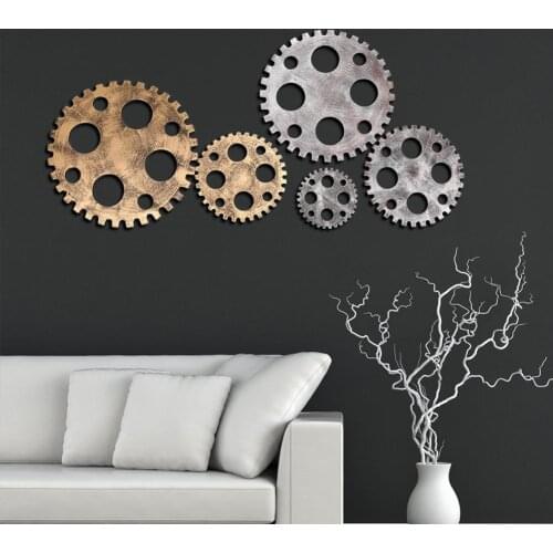 Fake Metal Wooden Gear Model Industrial Style Wall Ornament Bar Cafe Pub Decor Set