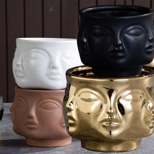 Nordic Creative Ceramic Wash Vase Decoration Living Room Bedroom Lip Flower Half Face Home Decorat Ornaments