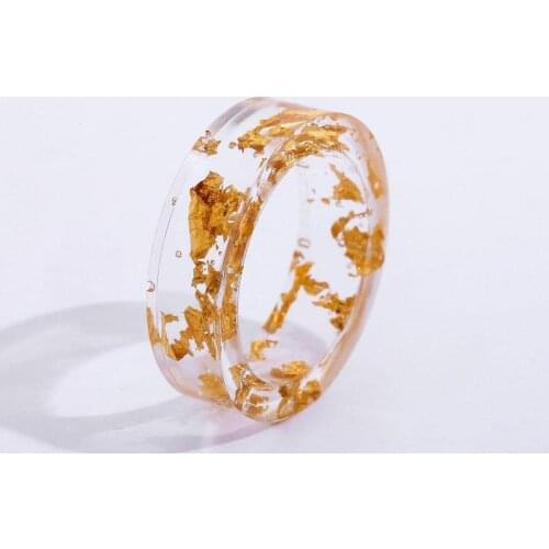 2021 Vintage Gold Foil Paper Inside Epoxy Resin Ring Transparent Handmade Dried Flower Resin Rings for Women Party Jewelry Gift