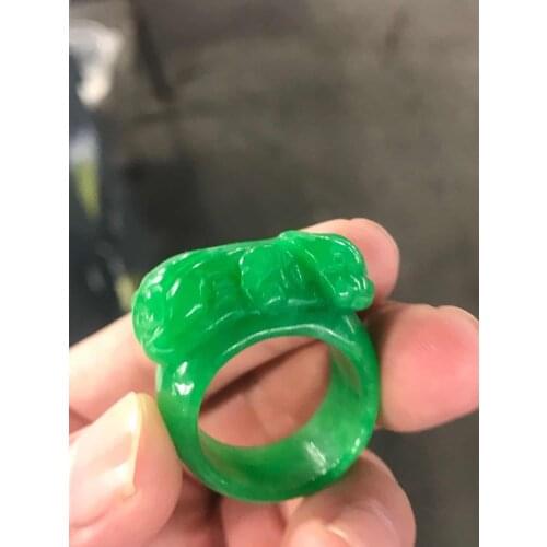 Natural green jade ring handcarved flower jadeite jade rings ring brand emerald ring men jewelry