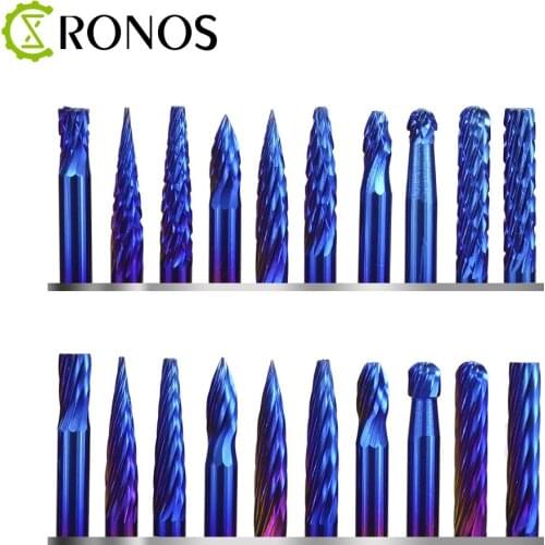 Cemented Carbide Rotary File Blue Nano-coated Single and Double Pattern Rotary File Kit for CNC Engraver Machine