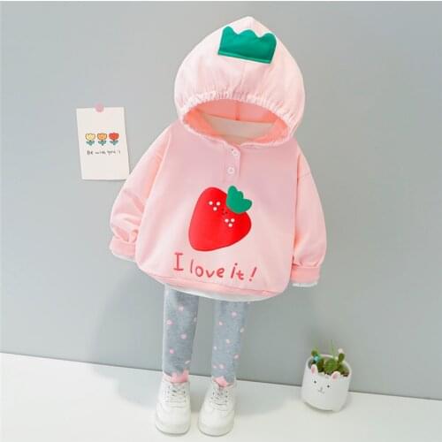 LISUNNY Toddler Infant Clothes 2021 Spring Baby Girls Clothing Sets Hooded Strawberry Sweater Pants Children Kids Clothes