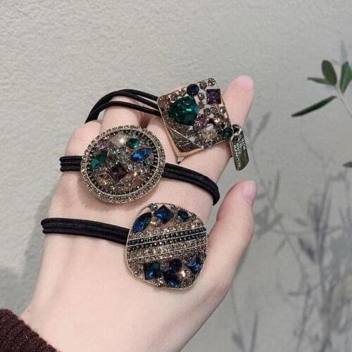 Fashion Crystal Rhinestone Hair Rope Female Rough Tie Ponytail Ins Hair Ring Online Celebrity Tie Simple Hair Rope