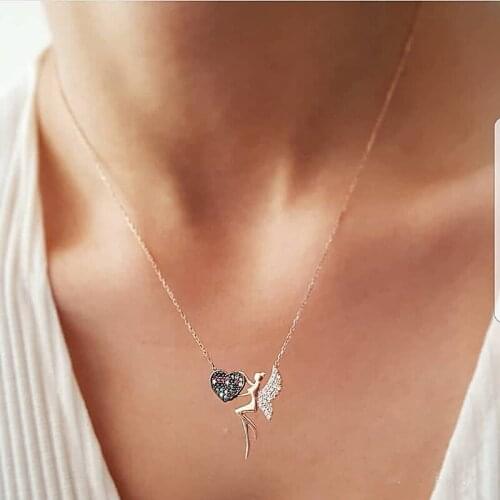 Trendy Crystal Angel Pendant Necklace Love Womens Fashion Clavicle Chain Necklace