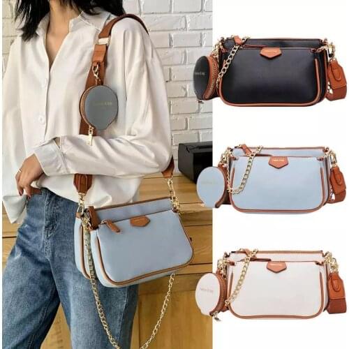 Fashion Women Chains Shoulder Bags Designer Wide Strap Messenger Bags Luxury PU Leather Crossbody Bag Lady 3 Bag Set Small Purse