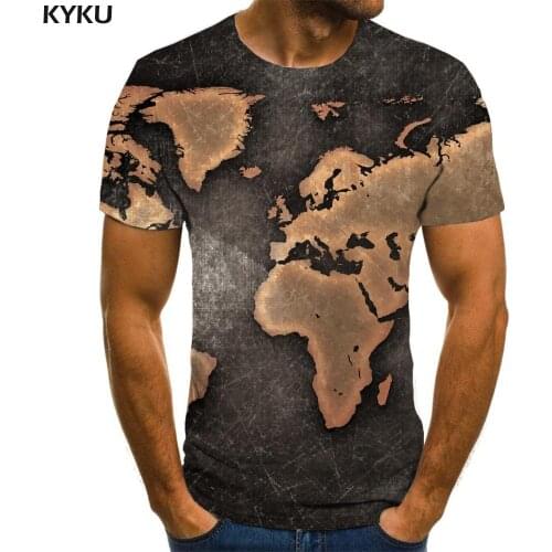 KYKU Brand World Map T-shirt Men Harajuku Shirt Print Retro Funny T shirts Mens Clothing T shirts Cool Male Big Size