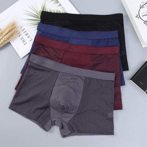 Hot Sale Mens Boxer Briefs Quick Dry Breathable Mesh Fabric 3D Design Underpants Wide Waistband Underwear for Teen Summer AIC88