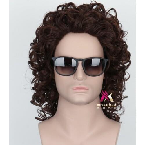 New 7080s Retro Rock Short Hair Styling Stage Daily Dress Up Mens Short Hair Brown Halloween Cosplay Wig
