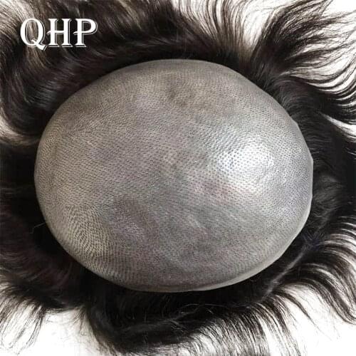 Men Toupee Soft Silicone Pu Hair System 0.06mm Thickness Mens Wig Handmade Human Hair Capillary Prosthesis Natural Wig For Men