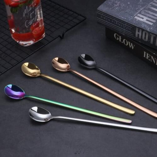 Korean style stainless steel mixing spoon set Long Handle metal for cocktail tea coffee milk mug Drinkware Tableware Kitchen