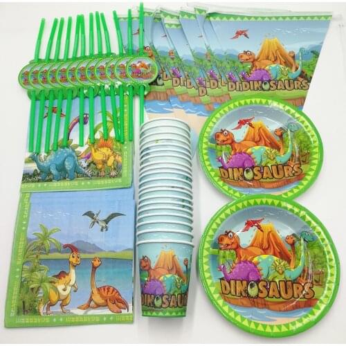 81pcs 20 person Cartoon Dinosaur Disposable Tableware Set Kids Birthday Party Decor Banner Straw Napkin Cup Plate Party Supplies