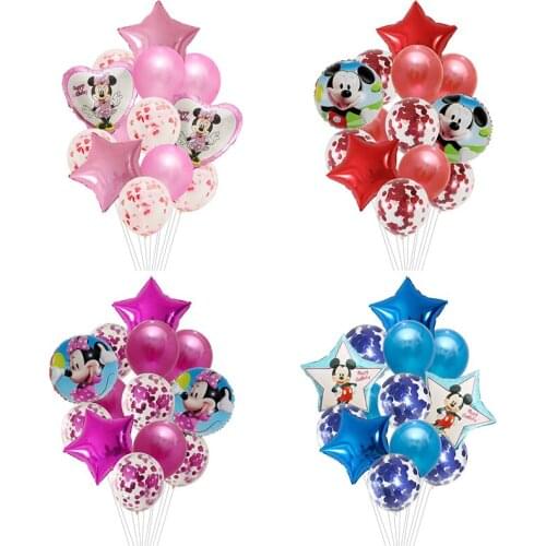 14Pcs Disney Minnie Foil Balloons Set Mickey Mouse Balloon Birthday Party Decoration Baby Shower Kids Toy Air Globos Supplies