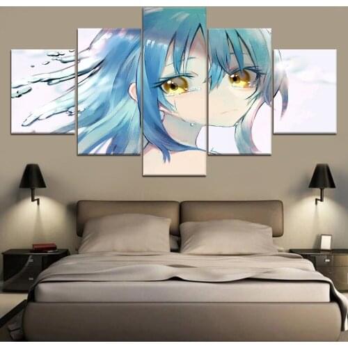 Wall Art 5 Piece Crying girl Anime HD Print Decor Painting Canvas Painting Canvas Home Living Room Decoration