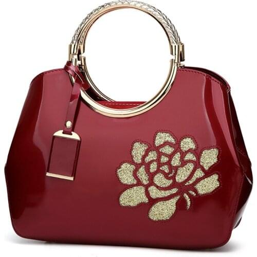 New stylish lacquered handbag bright-faced shell retro metal hand-held womens bag casual print one-shoulder oblique cross bag