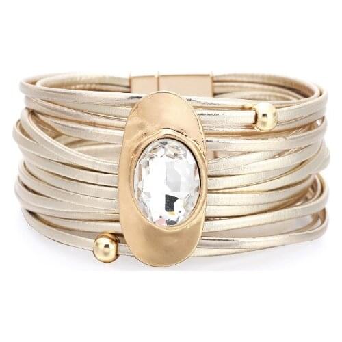ORNAPEADIA New Ethnic Style Bracelet for Women Glass Crystal Alloy Multilayer Leather Rope Bracelet Ladies Fashion Accessories