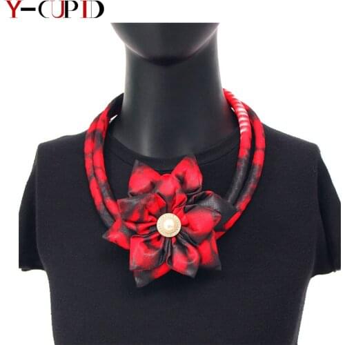 African Ankara Print Necklace for Women Girls Bazin Custom Traditional Ethnic Style Pearl Flower Detachable Accessory 2A2128003