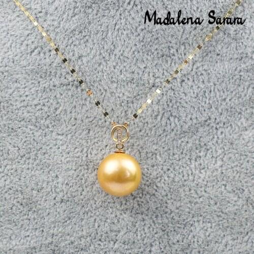 MADALENA SARARA 10-11mm AAA Natural Yellow Southsea Gold Pearl 18K Pendant Women Necklace Au750 Made Diamond Inlaid