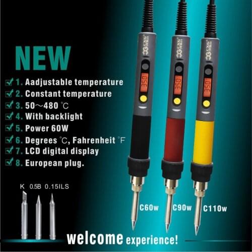 CXG C60W/C90W/C110W Solder Iron LCD Adjustable Temperature NCT Digital Display Electric Soldering Irons EU Plug Power Swtich