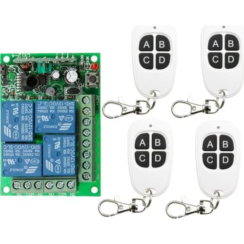 DC 12V 4CH 4 CH Wireless RF Remote Control Light Switch 10A Relay Output Radio Receiver Module+ Transmitter