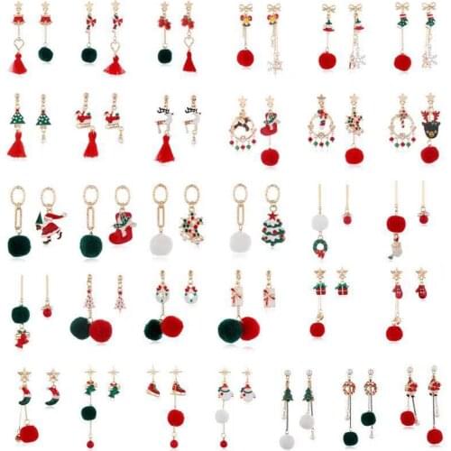 Christmas Pompom Metal Dripping Earrings Snowman Jewelry Christmas Tree Stud Earring For Women Creative Party Accessories Girl
