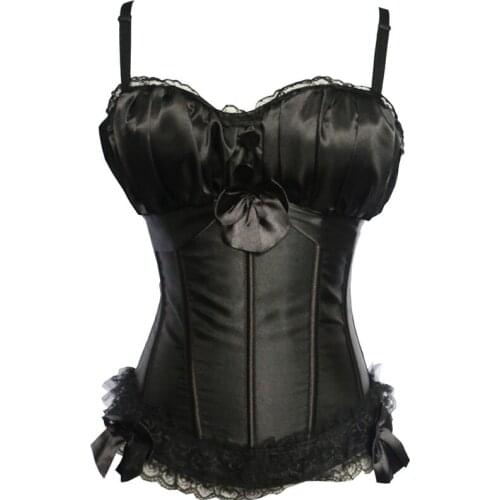Sexy Straps Corset Bustier Zipper Side Overbust Corsets Top Lace Bowknot Decorated Clubwear Showgirl Body Shaper Plus Size