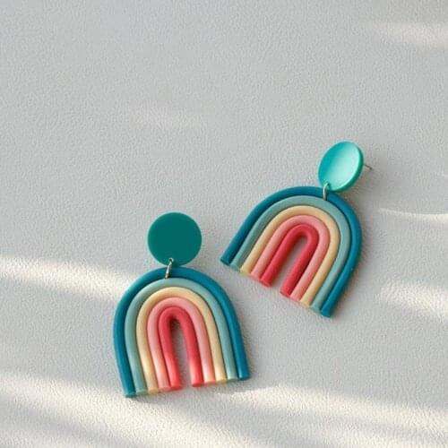 Rainbow Colors U Shape Earring Fashion Jewelry Unusual Hanging Cute Polymer Clay Earrings Gift For Women 2021 Trendy Jewelry
