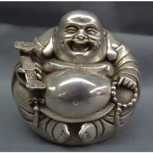 Decoration bronze factory outlets Tibet Silver Chinese Silver Buddhism RuYi Happy Laughing Maitreya Buddha Bead Brass Fo Statue