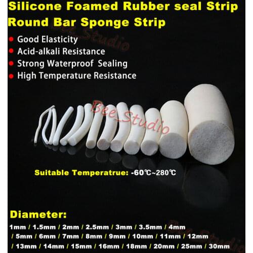 Waterproof Foamed Silicone Rubber Seal Strip Silicon Sponge Cord Round Solid VMQ Foaming Cord Dia.1/2/3/4/4.5/5/6/7/8/9/10-30mm