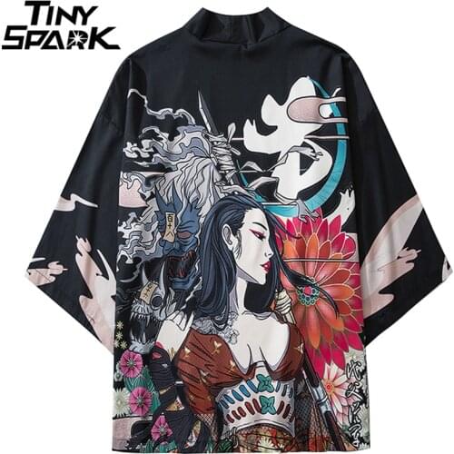 Japanese Kimono Jacket Killer Geisha Printed Harajuku 2020 Hip Hop Men Japan Streetwear Jacket Summer Thin Clothing Loose Kimono