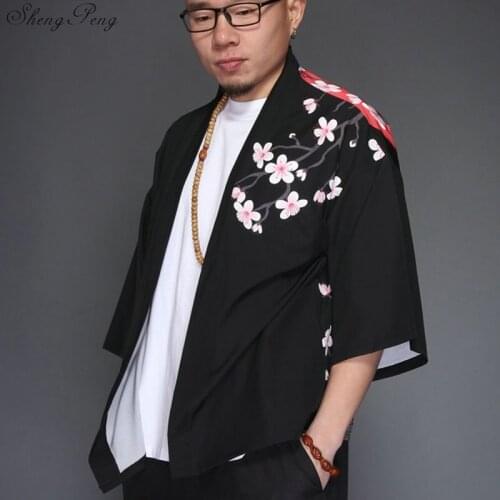 Japanese kimono yukata kimino haori cardigan men kimino robe for men black print japanese tops Haori Japan clothing Q630
