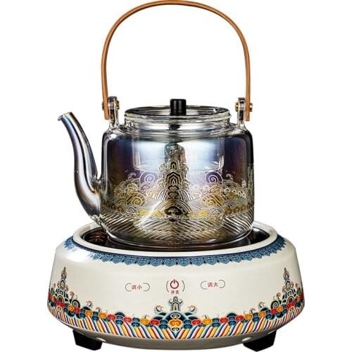 Bright gold and silver glass teapot steamer teapot electric pottery stove teapot