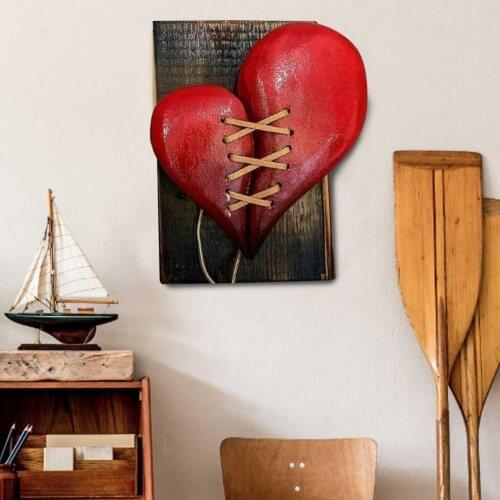 Z50 Acrylic Broken Heart Leather Stitched Wood Sculpture Wall Decor Gift Art Sculpture Decorative Graduation Party Supplies Bar