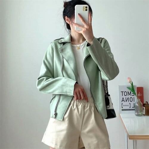 MESTTRAF Women 2021 Fashion Artificial Leather Solid Color Jacket Retro Long Sleeve Zip Jacket Streetwear