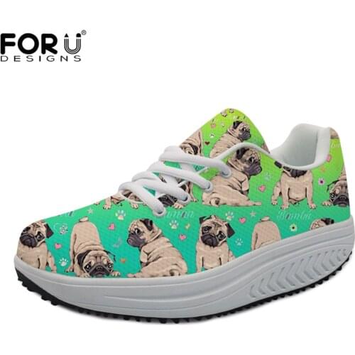 FORUDESIGNS Cute Pug Gradient Height Increasing Women Swing Slimming Shoes Casual Sneakers Platform Flats Ladies Fitness Casual
