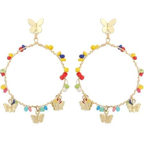 Cute Butterfly Drop Earrings for Women Bohemian Colorful Acrylic Beaded Statement Earring Cocktail Wedding Party Jewelry Gift