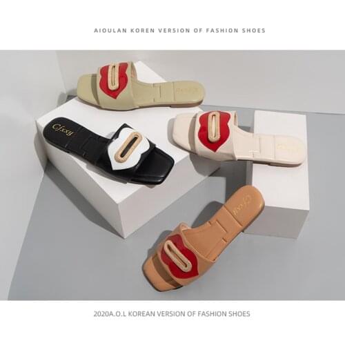 2021 Summer Hot Sale New Style Lip Pattern Shoes Woman flat Flip Flops Flip-flops Beach Sandals 104002