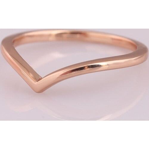 925 Sterling Silver Pan Ring Rose Gold Wish Bone Ring Stack With Crystal For Women Wedding Party Gift Fashion Jewelry