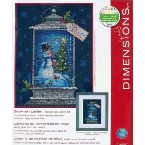 Gold Collection Chic Counted Cross Stitch Kit Snowman Lantern Lamps Happy Christmas Tree Dim 70-08987