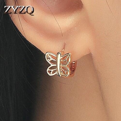 ZYZQ French Butterfly Hoop Earrings For Women Simple Circle Statement Earrings Jewelry Metal Geometric Fashion Accessories