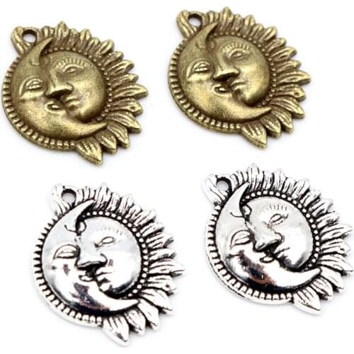 20pcs 16x20mm Antique Silver Plated Bronze Moon Sun Flower Handmade Charms Pendant DIY Jewelry Findings for bracelet necklace