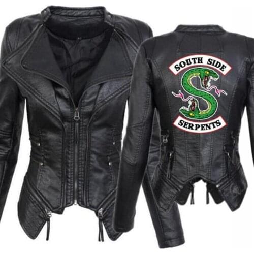 2021 autumn woman motorcycle jacket PU leather fashion outdoor viper print irregular lapel zipper jacket street leather jacket