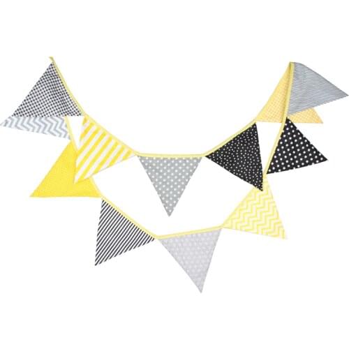 3.2m 12 Flags Retro Yellow Gray Wave Spot Banner Pennant Garland Birthday Bunting Wedding Party Decor New Year Baby Photograph