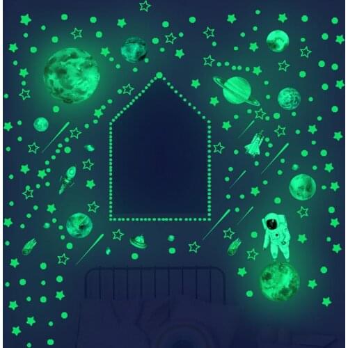 4 Pcs Luminous 3D Wall Sticker Outer Space Astronaut Star Dot Decoration Kid Room And Bedroom Super Bright And Durable 20*28 CM