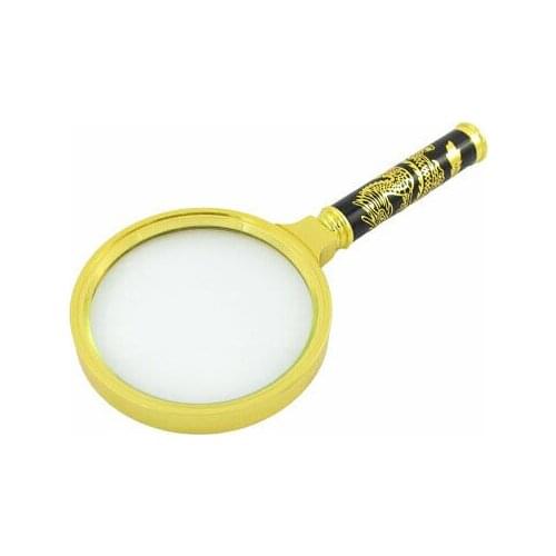 4X 80mm Diameter Gold Tone Metal Frame Dragon Pattern Handle Magnifier