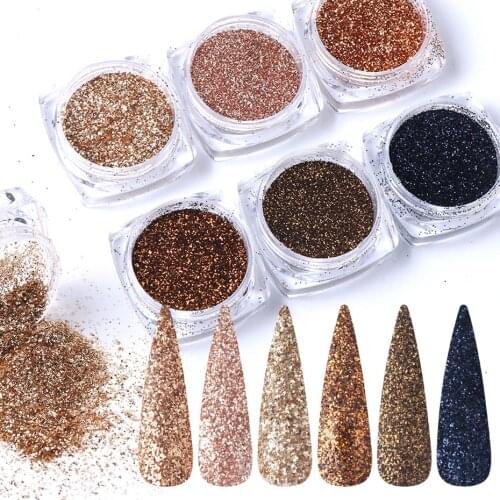 6pcs Nail Glitter Rose Gold Colors Sandy Powder Shiny Luxury Sparkles Nail Art Sequins Pigment Flakes Dust 3D Decorations