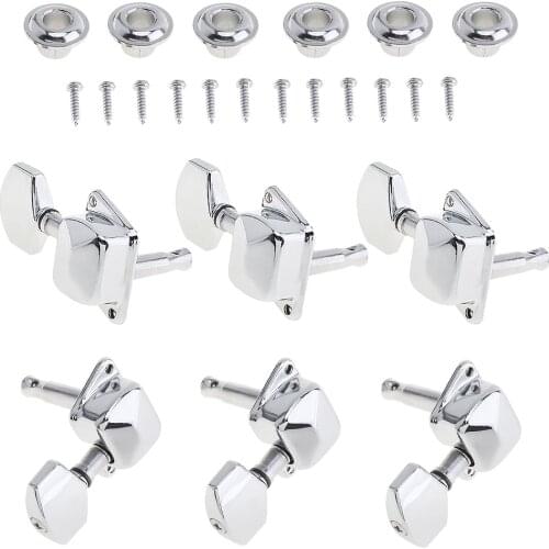 6pcs/lot Silver Chrome Guitar Tuning Pegs 3R+3L Semi-closed Machine Heads Tuners for Acoustic Folk Guitar