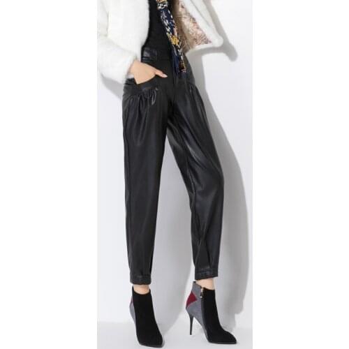 Autumn winter PU Faux Leather Trouser Women Harem Pant Casual Leather Trousers Loose waist Capris Plus Size 27-33/Trousers