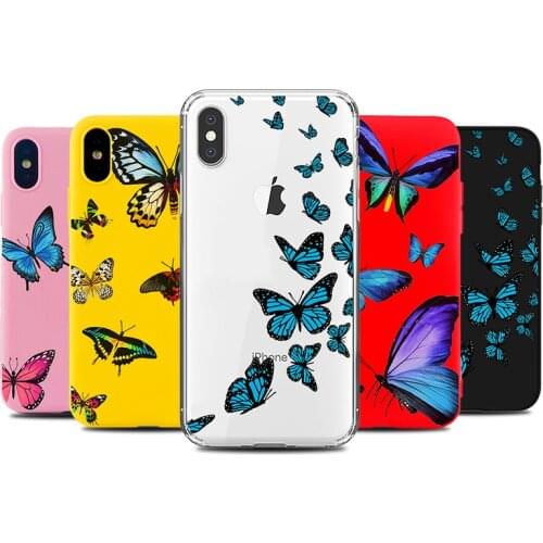 Phone Case for IPhone 6s 7 8 11 12 Mini Plus Pro X XS MAX XR SE Butterfly Cases Soft Silicone Fitted TPU Back Accessories Cover