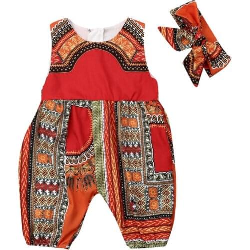 Infant Baby Girls Kids African Style Sleeveless Romper Jumpsuit Clothes Toddler Playsuit Outfit Kids Summer Clothes
